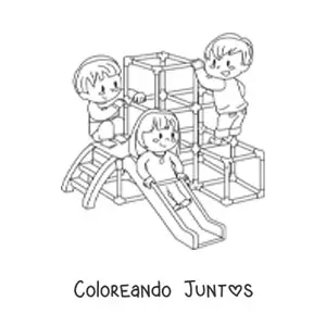 Imagen para colorear de una niña y dos niños jugando en el parque
