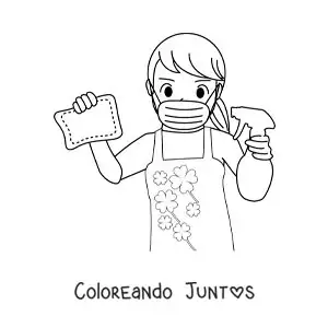 Imagen para colorear de una madre con artículos de limpieza doméstica