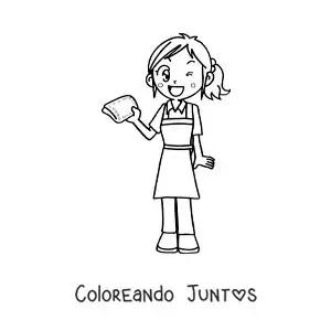 Imagen para colorear de una niña animada limpiando