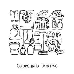 Imagen para colorear de objetos y artículos de limpieza del hogar