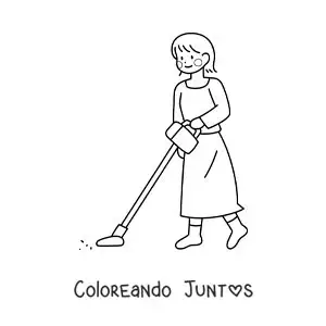 Imagen para colorear de una madre aspirando el piso en su casa