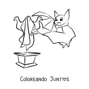 Imagen para colorear de un murciélago animado desempolvando un fantasma