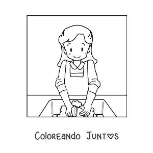 Imagen para colorear de una madre animada lavando los platos