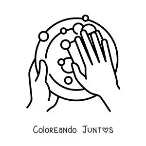 Imagen para colorear de un par de manos lavando trastes con una esponja