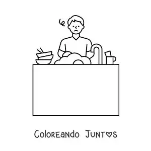 Imagen para colorear de un hombre lavando platos en el fregadero