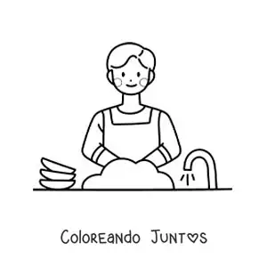 Imagen para colorear de un papá lavando trastes
