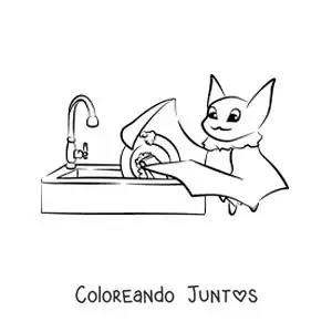 Imagen para colorear de un murciélago lavando los trastes en el fregadero