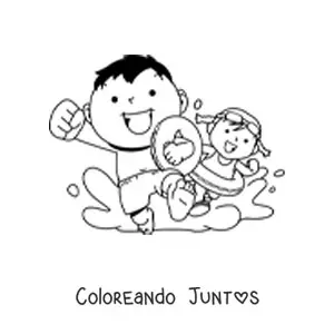 Niños corriendo para nadar en la piscina