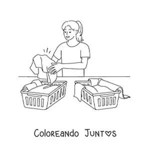 Imagen para colorear de una niña separando la ropa por colores para lavarla
