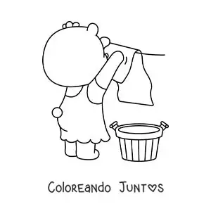 Imagen para colorear de una osa animada colgando la ropa en un tendedero