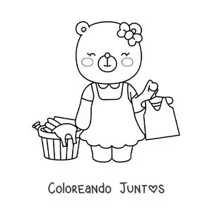 Imagen para colorear de una osa animada colgando la ropa limpia