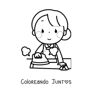 Imagen para colorear de una mujer kawaii planchando una camisa