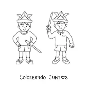 Imagen para colorear de dos niños jugando con espadas de juguete