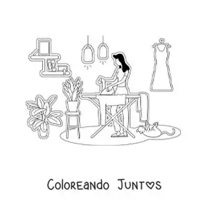 Imagen para colorear de la silueta de una mujer planchando ropa en casa