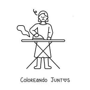 Imagen para colorear de una mujer planchando ropa en una tabla de planchar