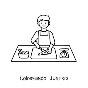 Imagen para colorear de un hombre rebanando vegetales en la cocina