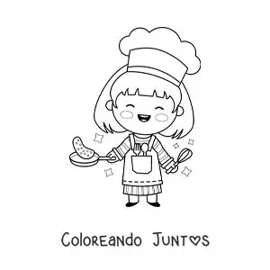 Imagen para colorear de una niña kawaii cocinando un omelette