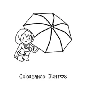 Imagen para colorear de un niño kawaii sentado con una sombrilla