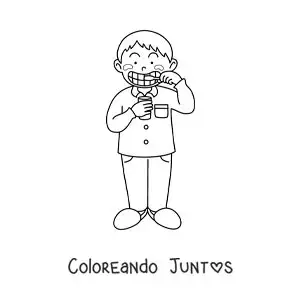 Imagen para colorear de un niño cepillando sus dientes antes de dormir