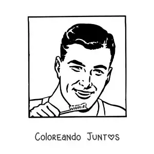 Imagen para colorear de un hombre guapo vintage cepillando sus dientes