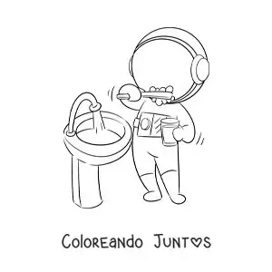 Imagen para colorear de un astronauta animado cepillando sus dientes