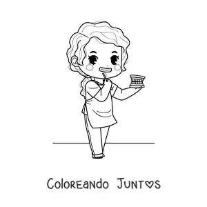 Imagen para colorear de una odontólogo kawaii cepillándose los dientes