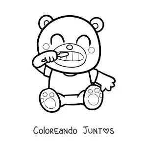 Imagen para colorear de un osito kawaii cepillándose los dientes
