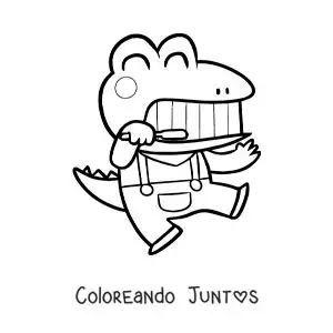 Imagen para colorear de un cocodrilo animado kawaii cepillándose los dientes
