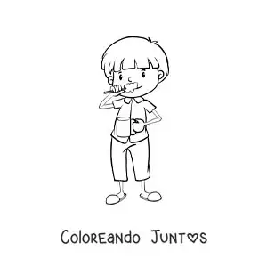 Imagen para colorear de un niño cepillando sus dientes y usando enjuague bucal