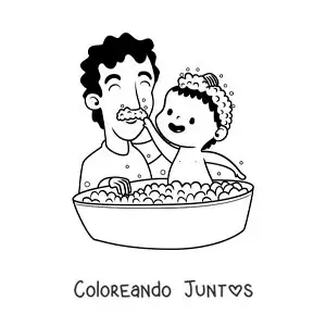 Imagen para colorear de un padre bañando a su hijo