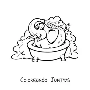 Imagen para colorear de un elefante animado bañándose en la bañera