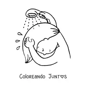 Imagen para colorear de una niña enjuagando su cabello