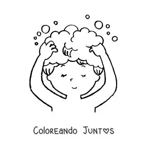 Imagen para colorear de una niña lavando su cabello con shampoo