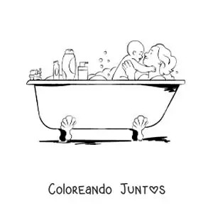 Imagen para colorear de una madre en la bañera con su bebé