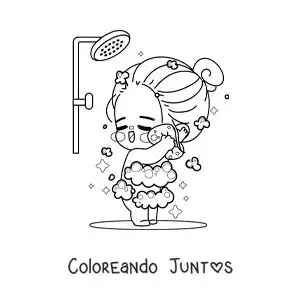 Imagen para colorear de una chica kawaii cantando mientras toma una ducha