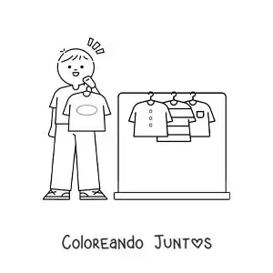 Imagen para colorear de un niño eligiendo una camisa de su armario