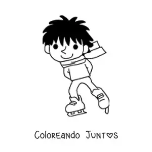 Imagen para colorear de un niño patinando sobre hielo
