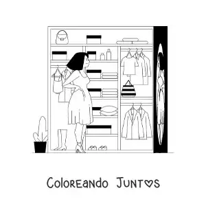 Imagen para colorear de una chica eligiendo su outfit para salir