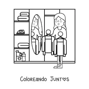Imagen para colorear de una caricatura de una mujer eligiendo su outfit del armario