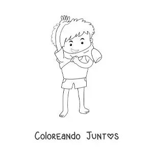 Imagen para colorear de un niño poniéndose la camisa del uniforme