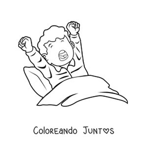 Imagen para colorear de un niño bostezando en su cama al despertar