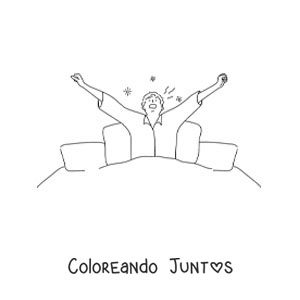 Imagen para colorear de un chico estirándose en la cama al despertar