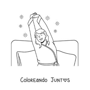 Imagen para colorear de una chica estirándose en la cama al despertar