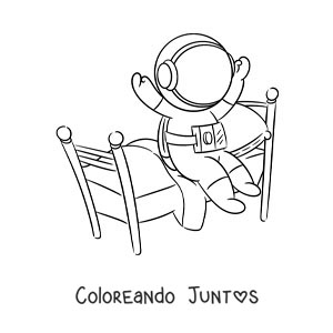 Imagen para colorear de un astronauta animado levantándose de su cama