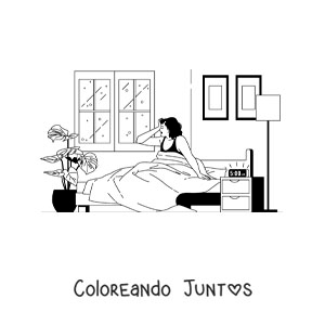 Imagen para colorear de una mujer levantándose de su cama temprano