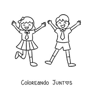 Imagen para colorear de dos niños con uniforme escolar animados