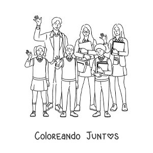 Imagen para colorear de niños y jóvenes con uniforme