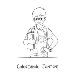 Imagen para colorear de un niño con uniforme y libros
