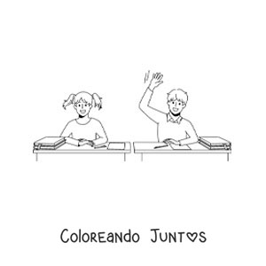Imagen para colorear de una niña y un niño en el salón de clase