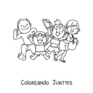Imagen para colorear de una familia feliz con bañadores y accesorios de verano